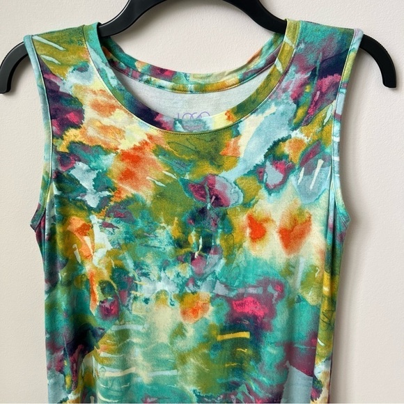 LOGO Lori Goldstein Watercolor Artsy Tank Top Shark Bite Hem Stretch Multi XS - Picture 2 of 7